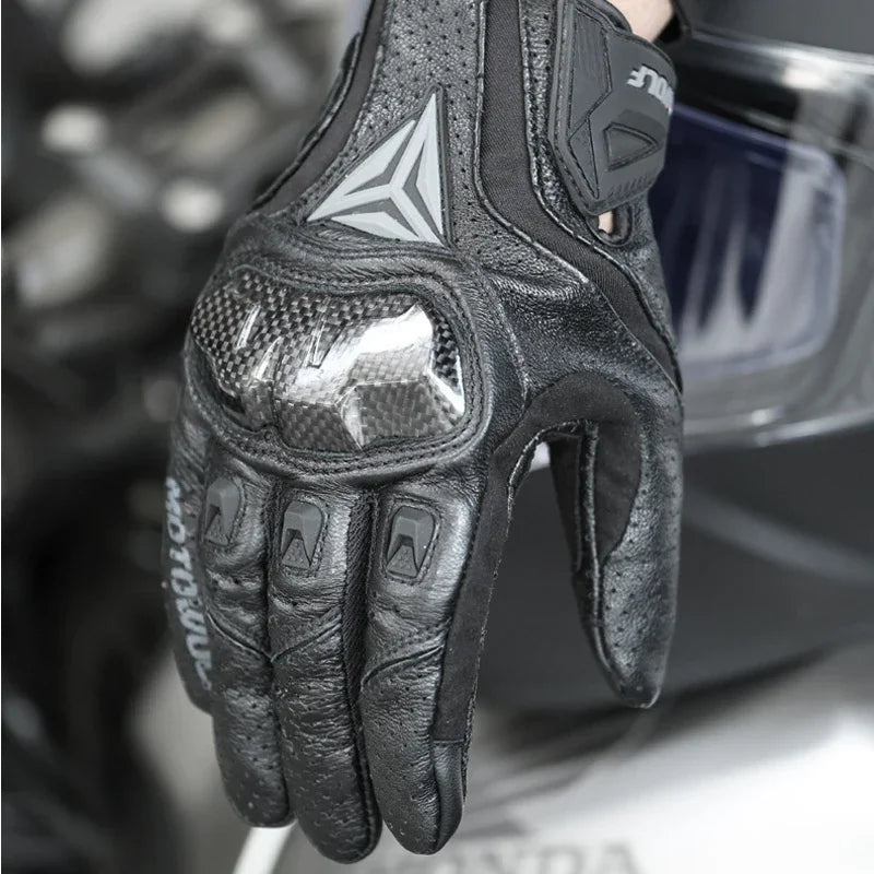 Breathable Leather Touchscreen Motorcycle Gloves