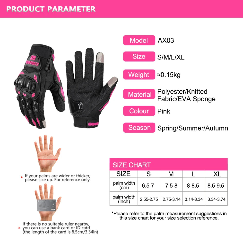 Lady's Pink & Black Motorcycle Gloves