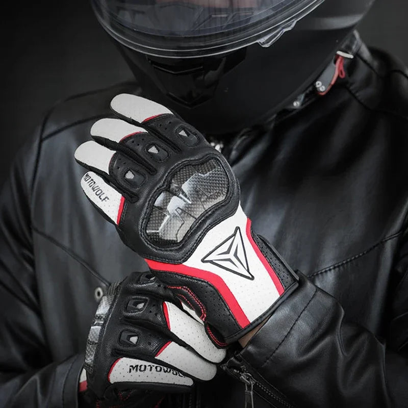 Breathable Leather Touchscreen Motorcycle Gloves